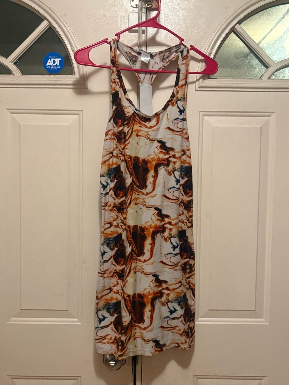 Marble Print Racerback Tank Dress - White, Brown, Blue